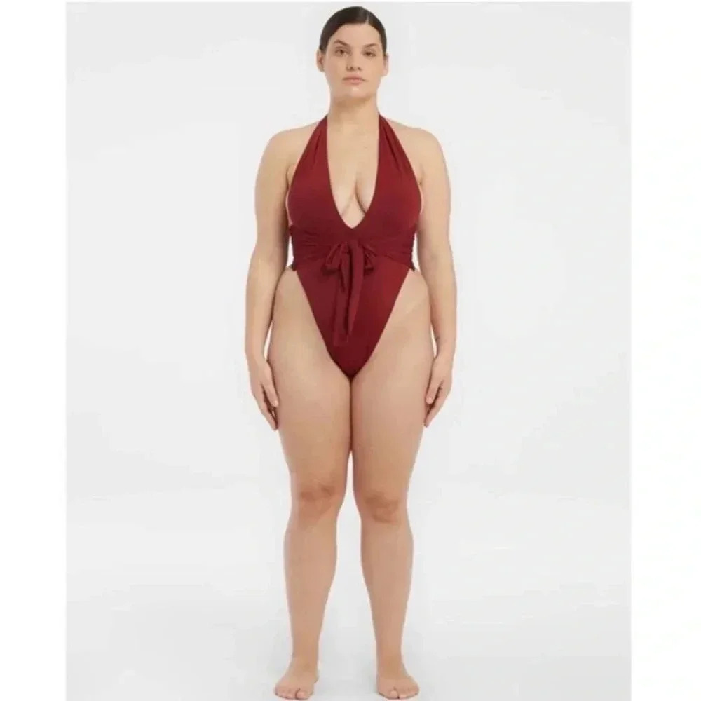 NEW Riot Swim Milli One Piece V-Neck Swimsuit in Merlot Size Extra Large XL - Picture 2 of 4